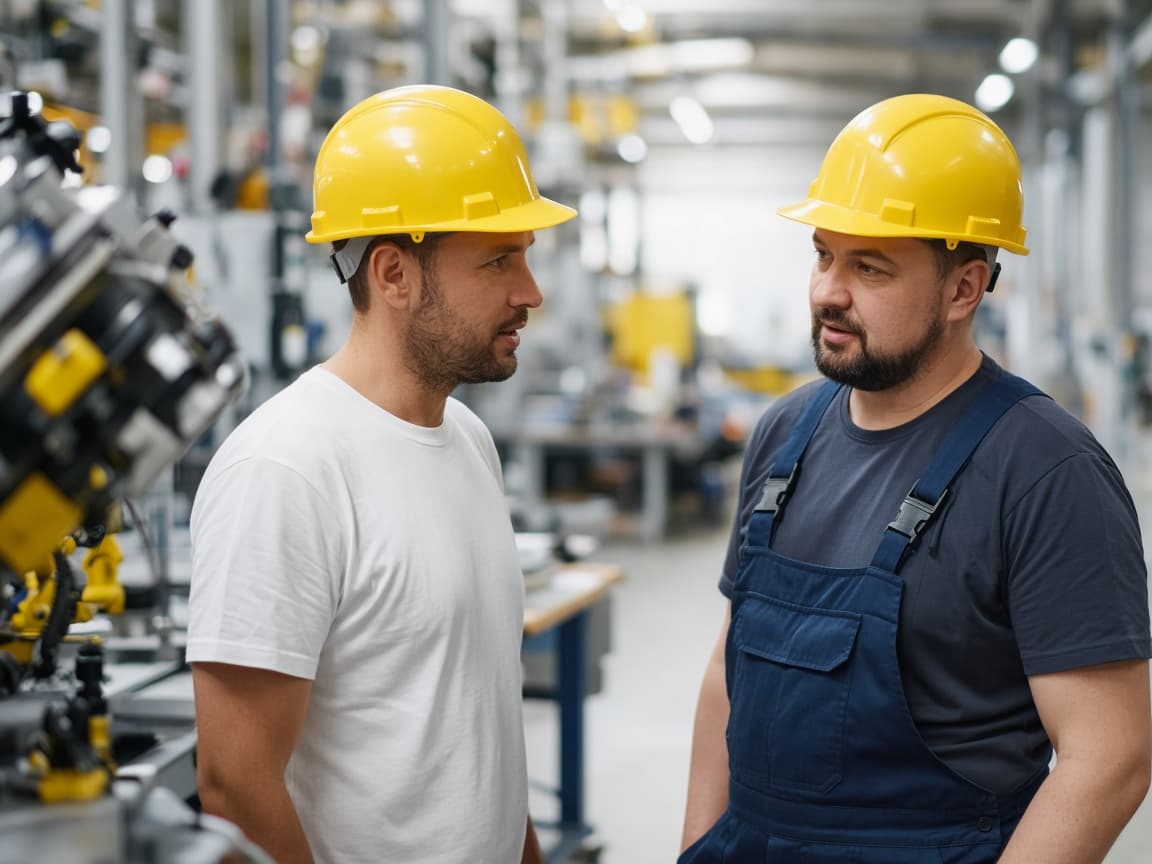 Factory team discussing production