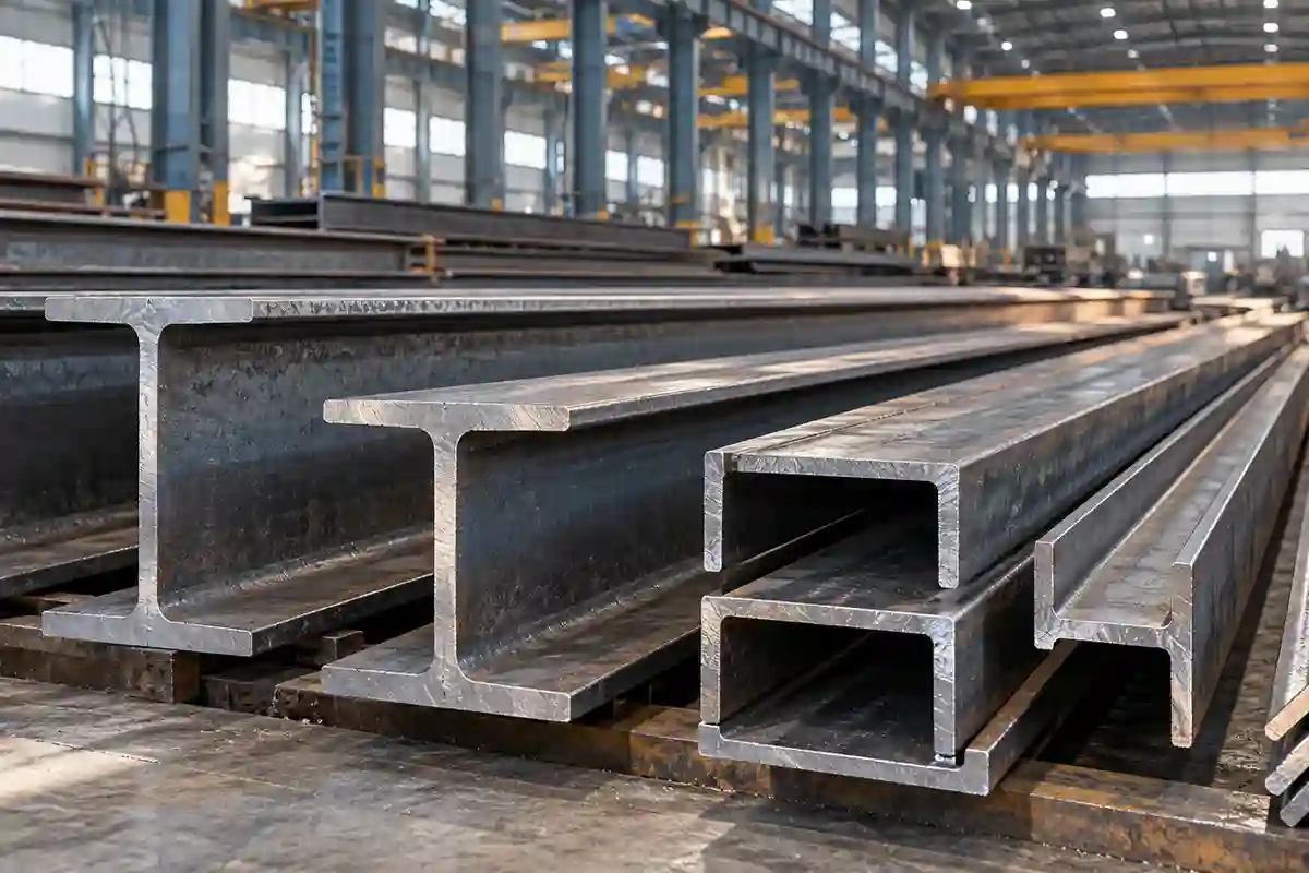 Structural steel beams, channels and angles in an industrial facility