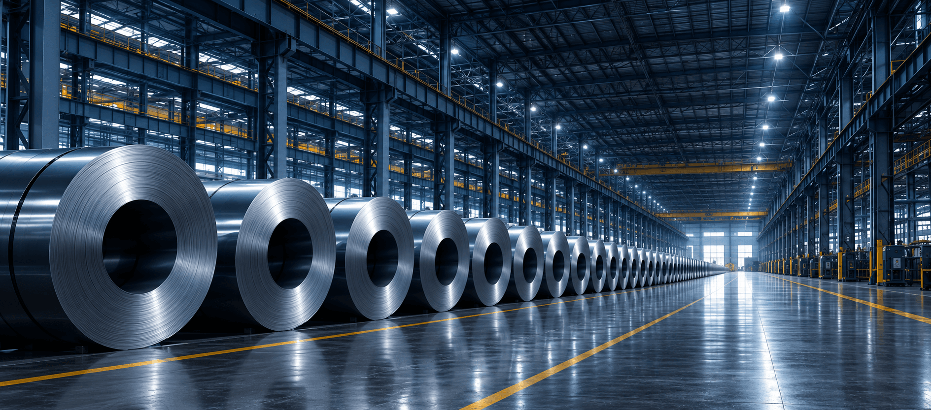 Steel coils in a mill warehouse